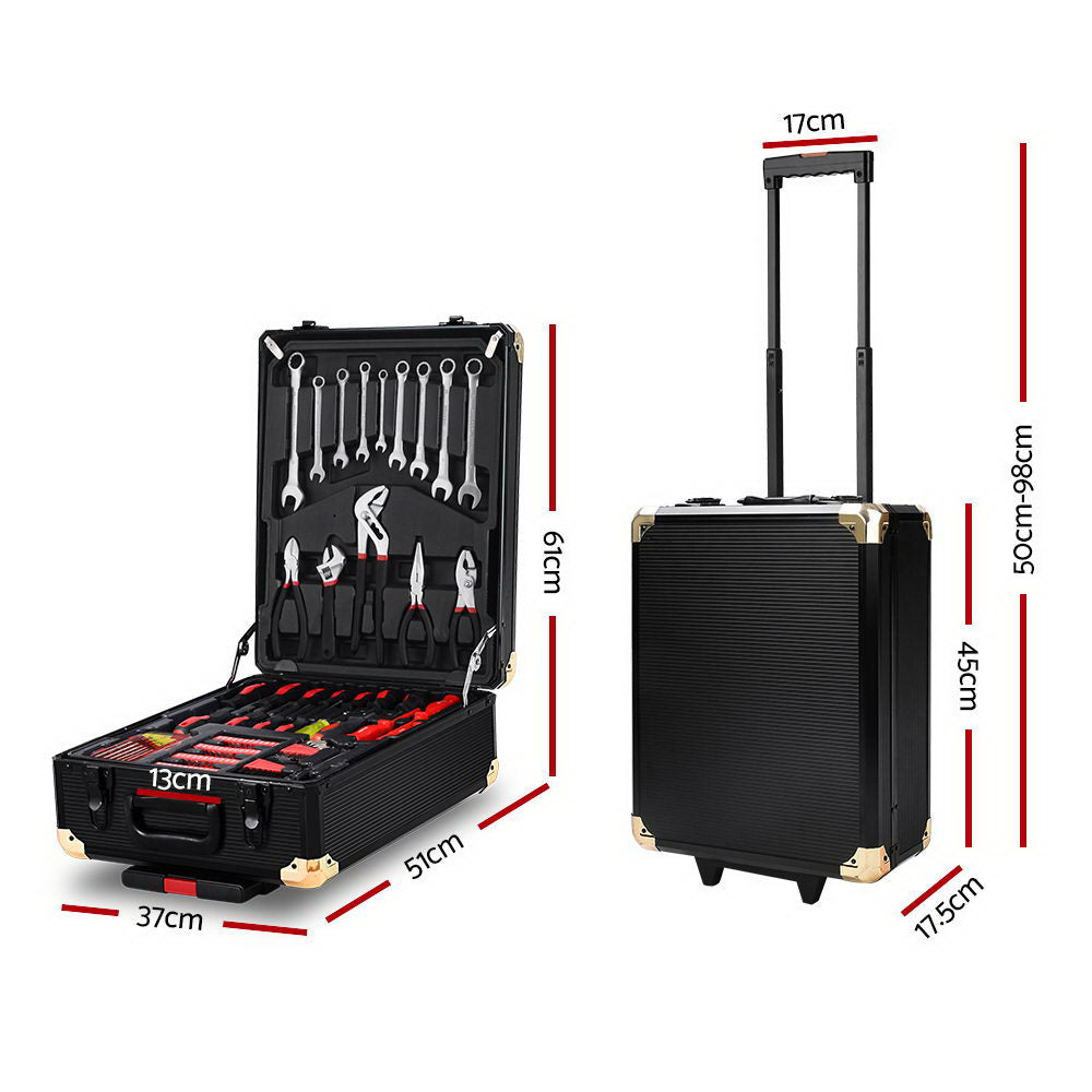 Giantz 816-Piece Mechanics Tool Kit Trolley Case Portable DIY Set Black