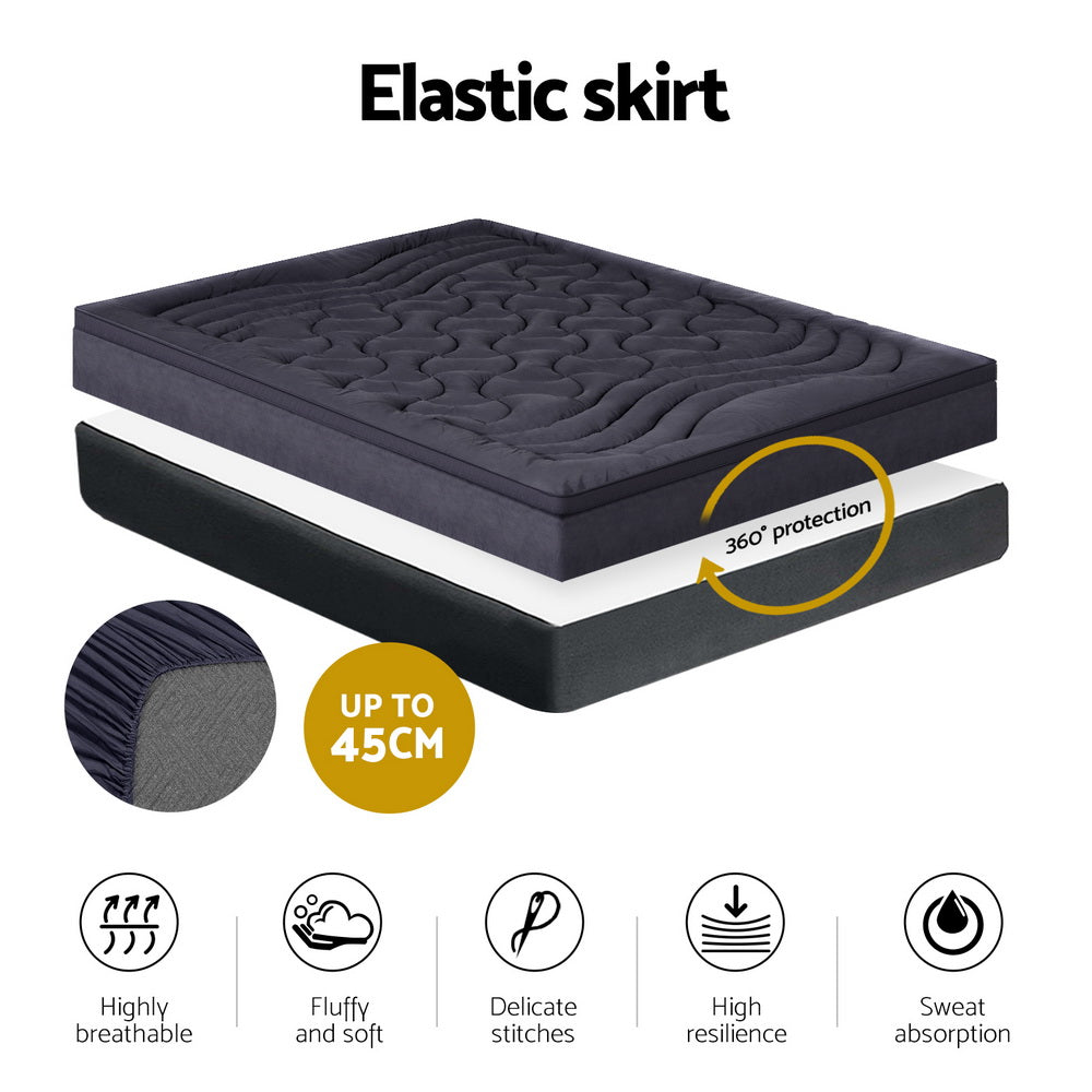 Giselle King Single Mattress Topper Pillowtop 3-Zone Charcoal