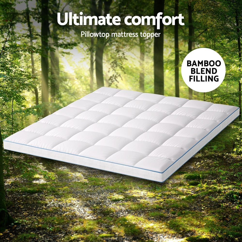 Giselle King Mattress Topper Pillowtop Bamboo 10cm White