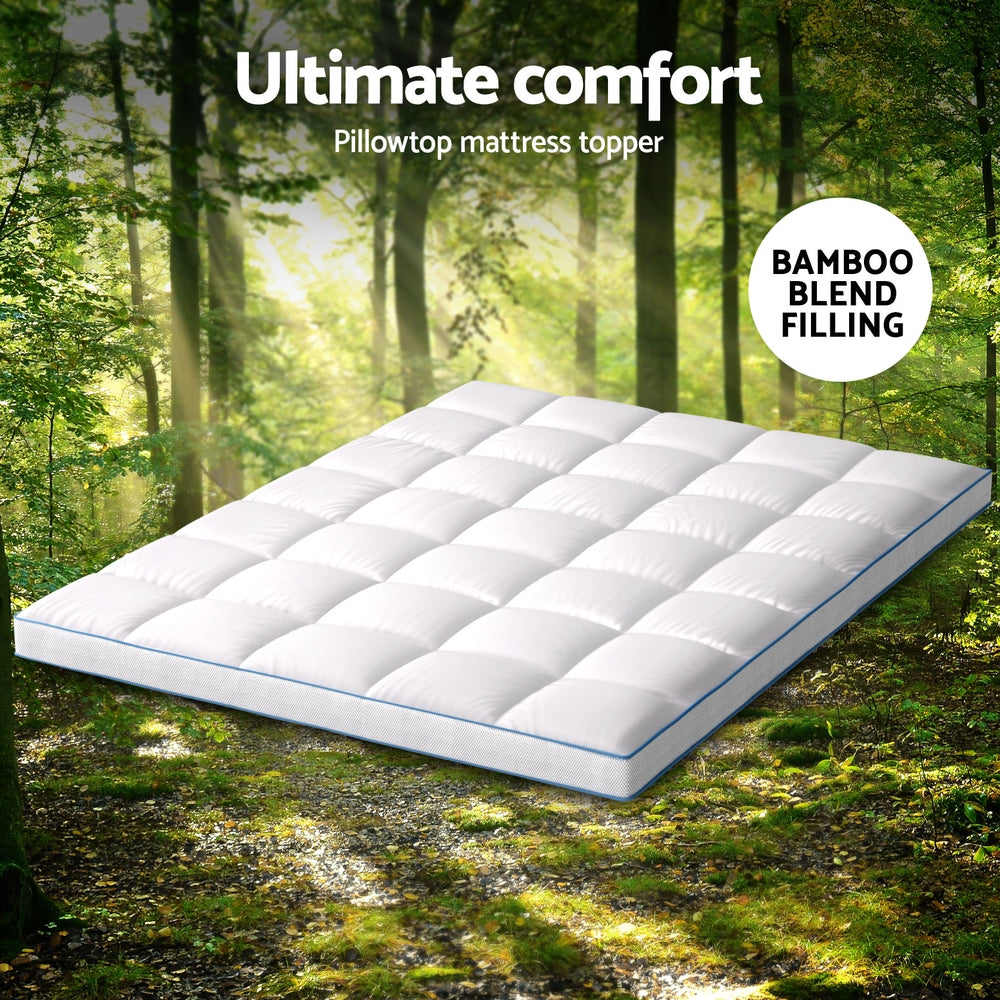 Giselle Queen Mattress Topper Pillowtop Bamboo 10cm White