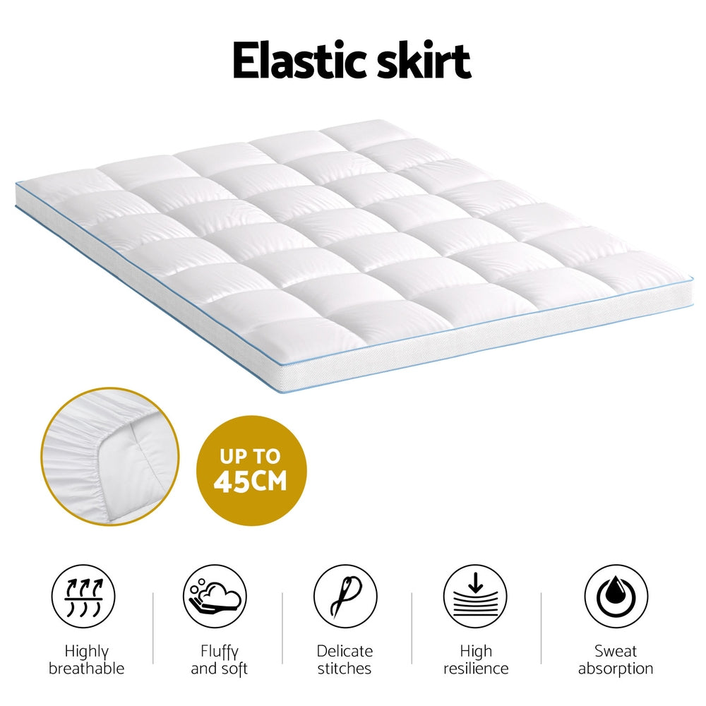 Giselle Queen Mattress Topper Pillowtop Bamboo 10cm White