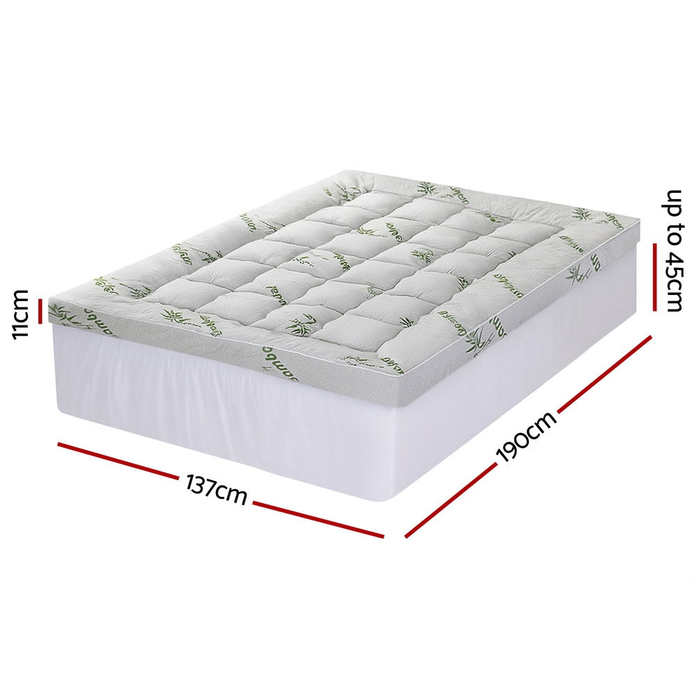 Giselle Double Mattress Topper 11cm Pillowtop Bamboo Green & White