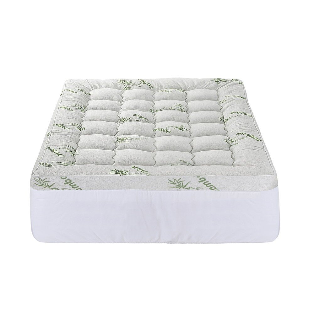 Giselle Double Mattress Topper 11cm Pillowtop Bamboo Green & White
