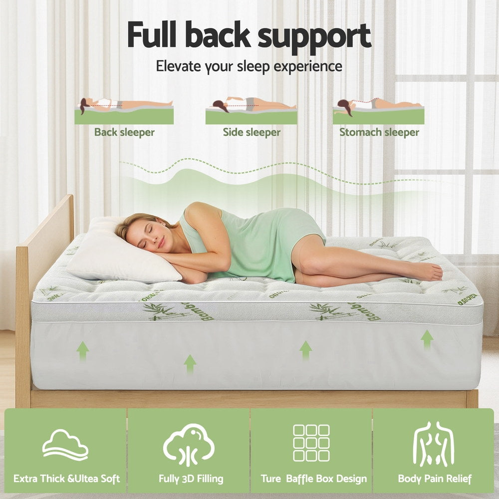 Giselle Double Mattress Topper 11cm Pillowtop Bamboo Green & White