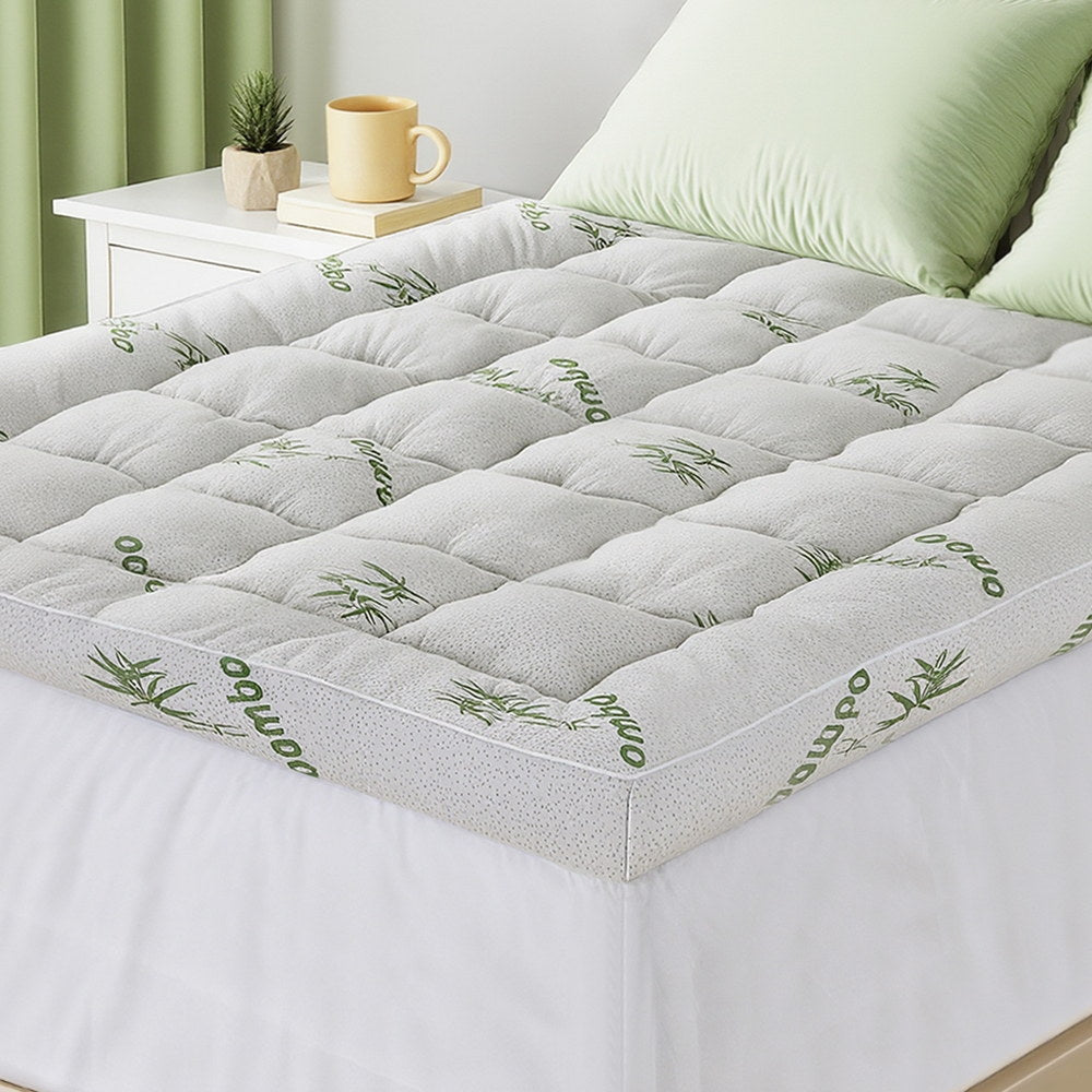 Giselle Double Mattress Topper 11cm Pillowtop Bamboo Green & White