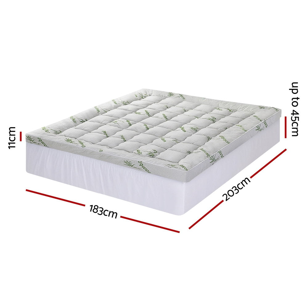 Giselle King Mattress Topper 11cm Bamboo Pillowtop Green & White