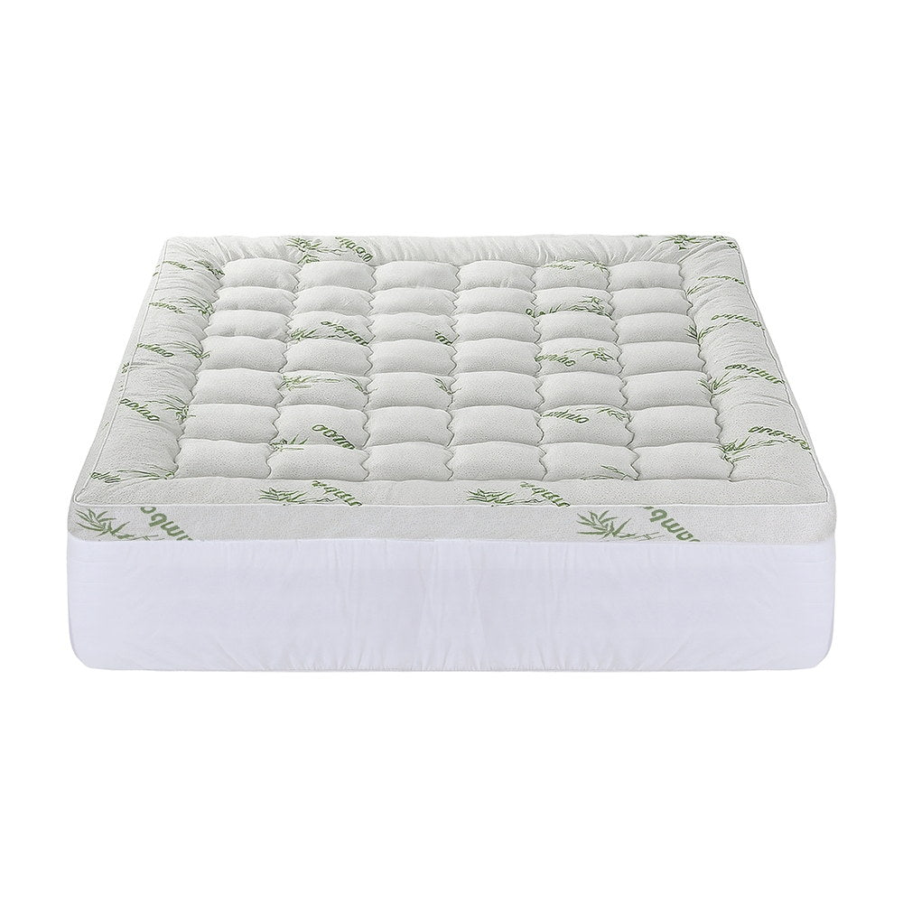 Giselle King Mattress Topper 11cm Bamboo Pillowtop Green & White