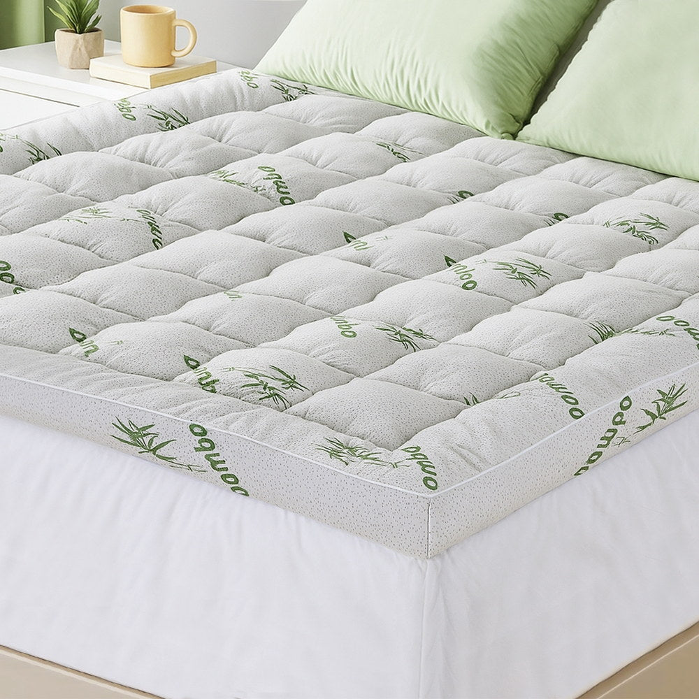 Giselle King Mattress Topper 11cm Bamboo Pillowtop Green & White