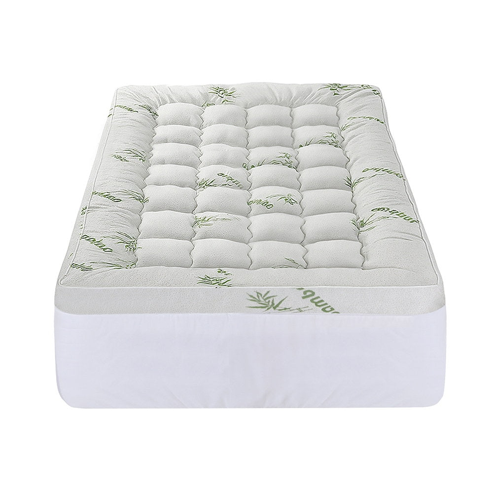 Giselle King Single Mattress Topper 11cm Bamboo Pillowtop Green & White