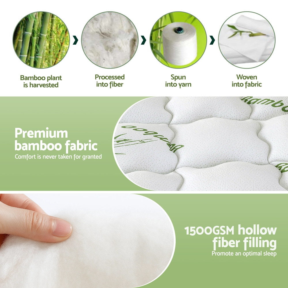 Giselle King Single Mattress Topper 11cm Bamboo Pillowtop Green & White