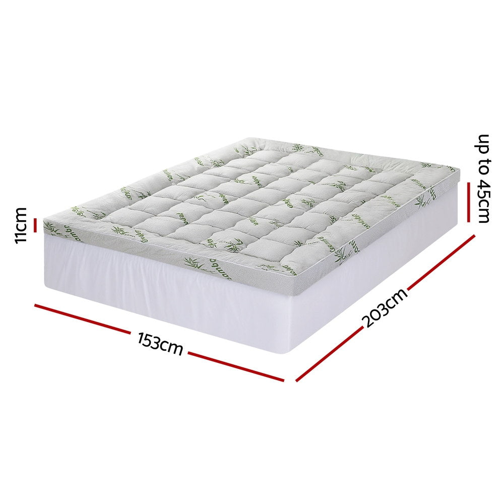 Giselle Queen Mattress Topper 11cm Bamboo Pillowtop Green & White