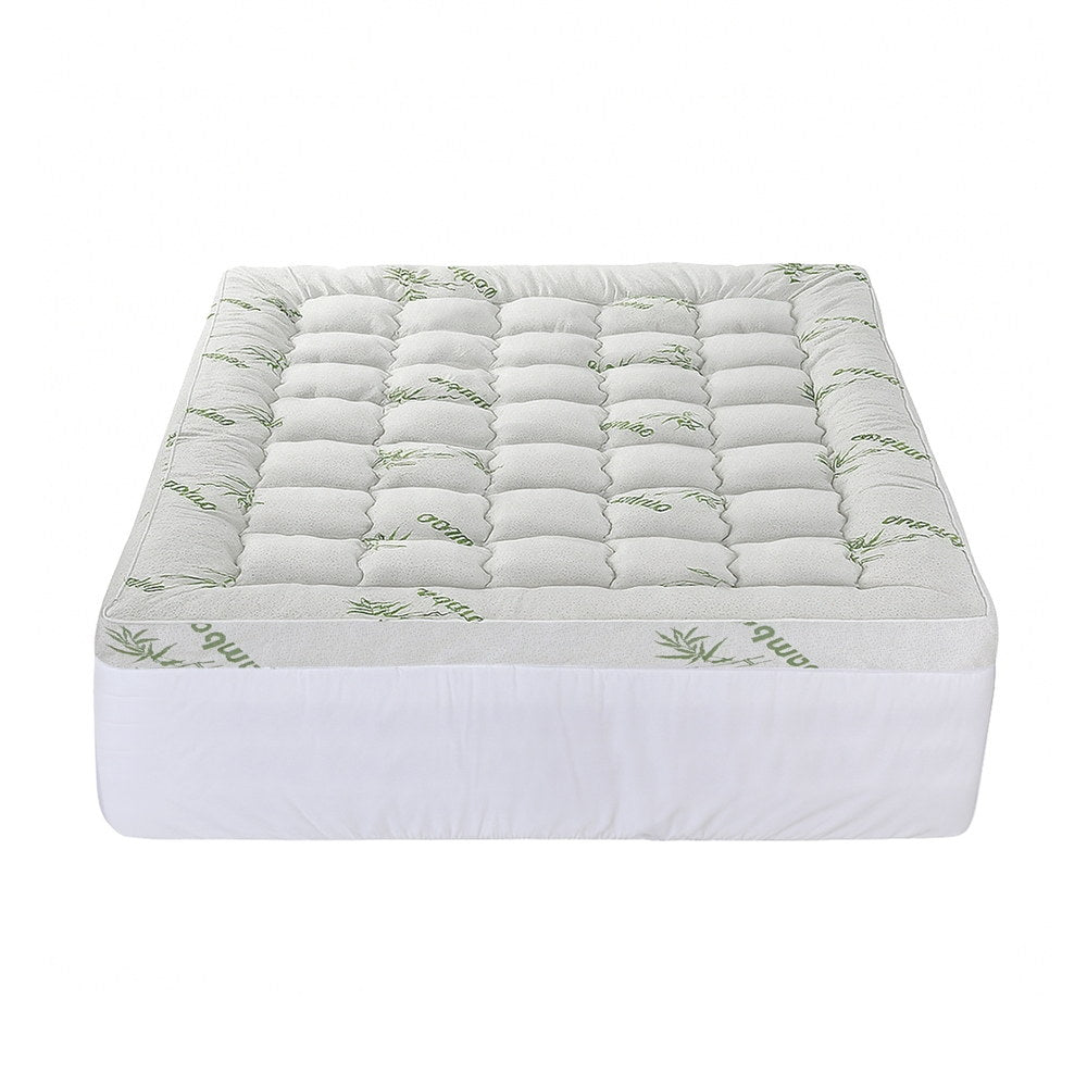 Giselle Queen Mattress Topper 11cm Bamboo Pillowtop Green & White