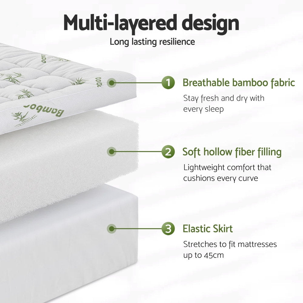 Giselle Queen Mattress Topper 11cm Bamboo Pillowtop Green & White