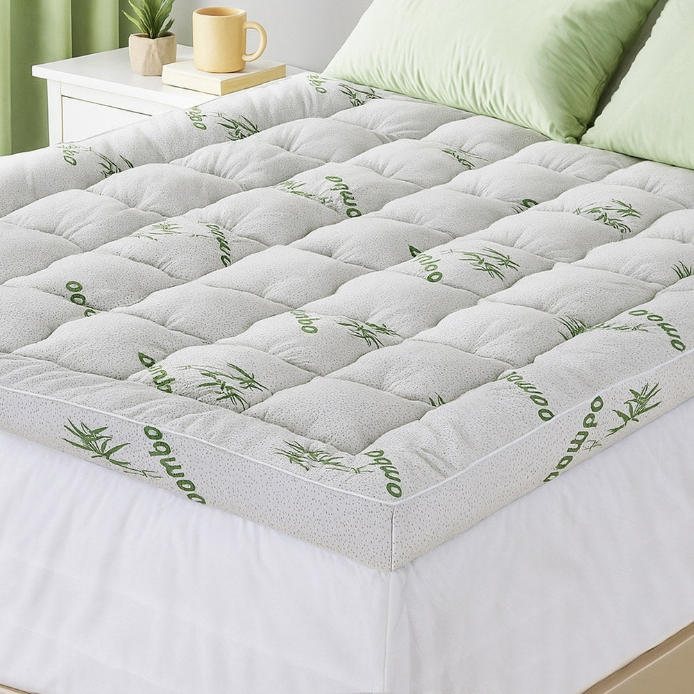 Giselle Queen Mattress Topper 11cm Bamboo Pillowtop Green & White