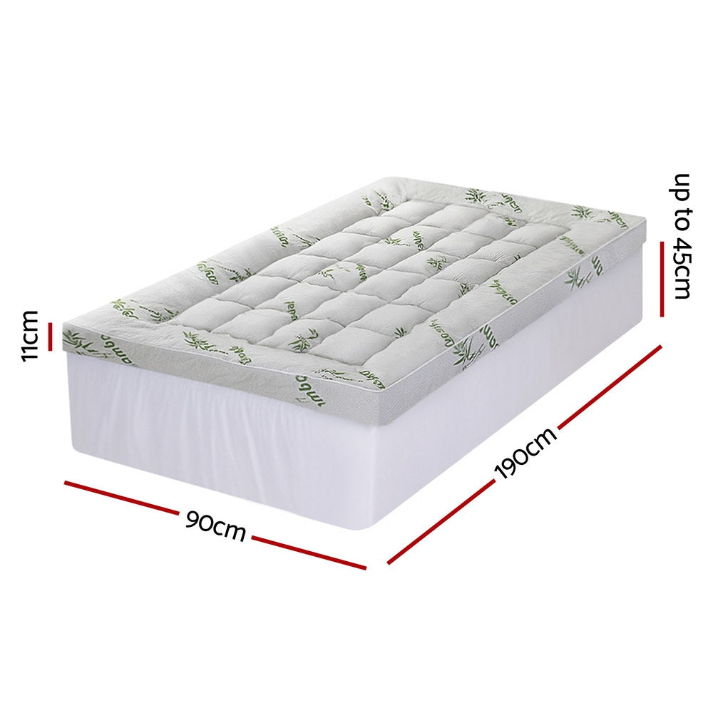 Giselle Single Mattress Topper 11cm Pillowtop Bamboo Green & White