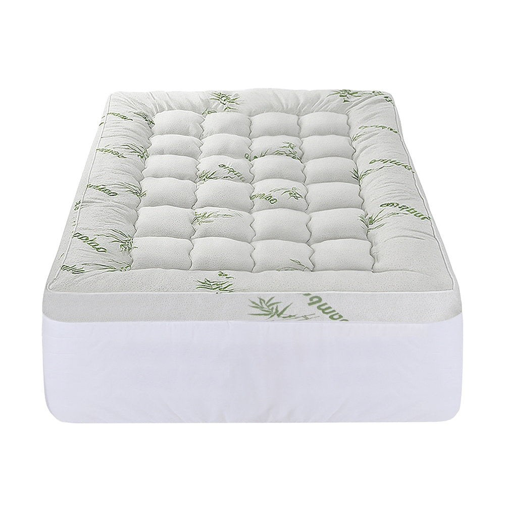 Giselle Single Mattress Topper 11cm Pillowtop Bamboo Green & White