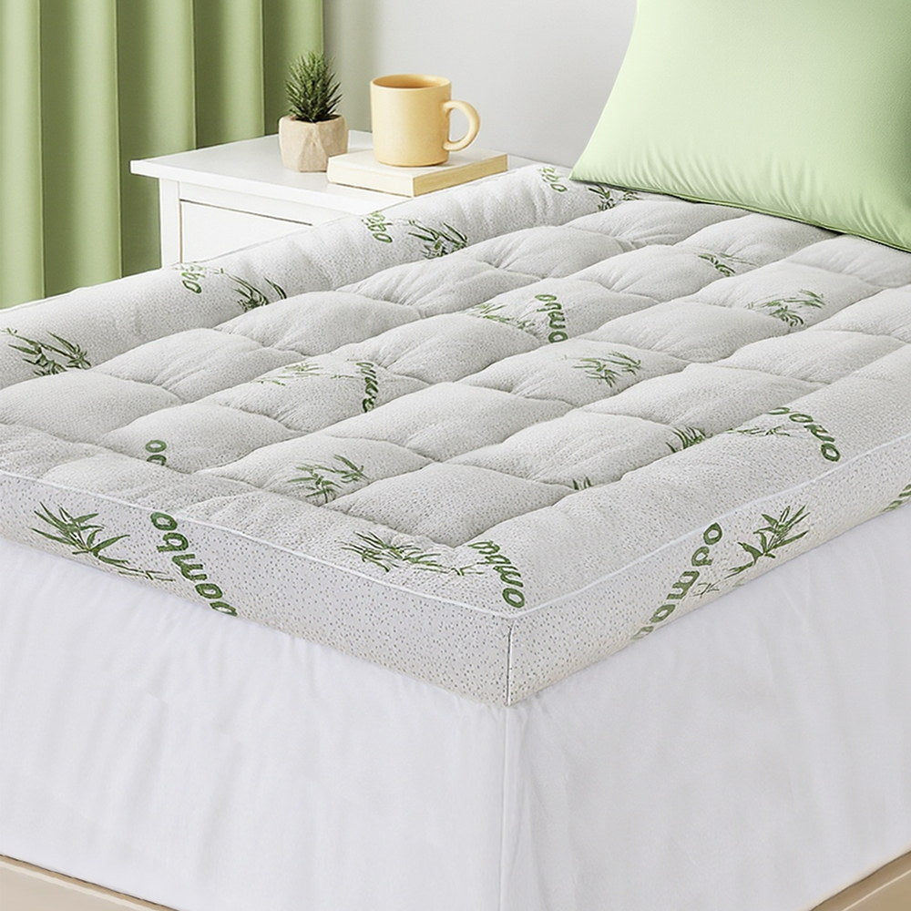 Giselle Single Mattress Topper 11cm Pillowtop Bamboo Green & White