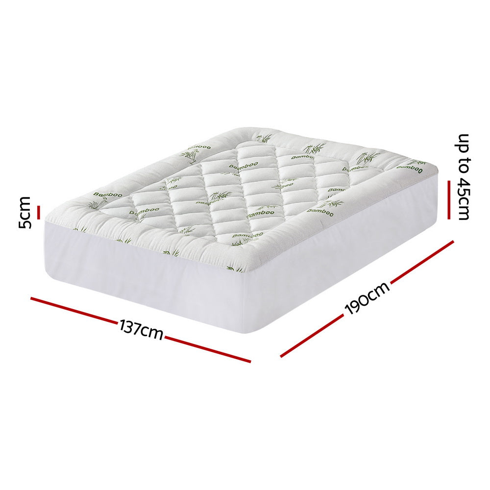 Giselle Double Mattress Topper 5cm Pillowtop Bamboo Green & White