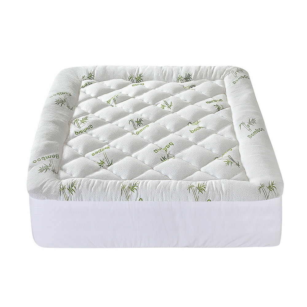 Giselle Double Mattress Topper 5cm Pillowtop Bamboo Green & White
