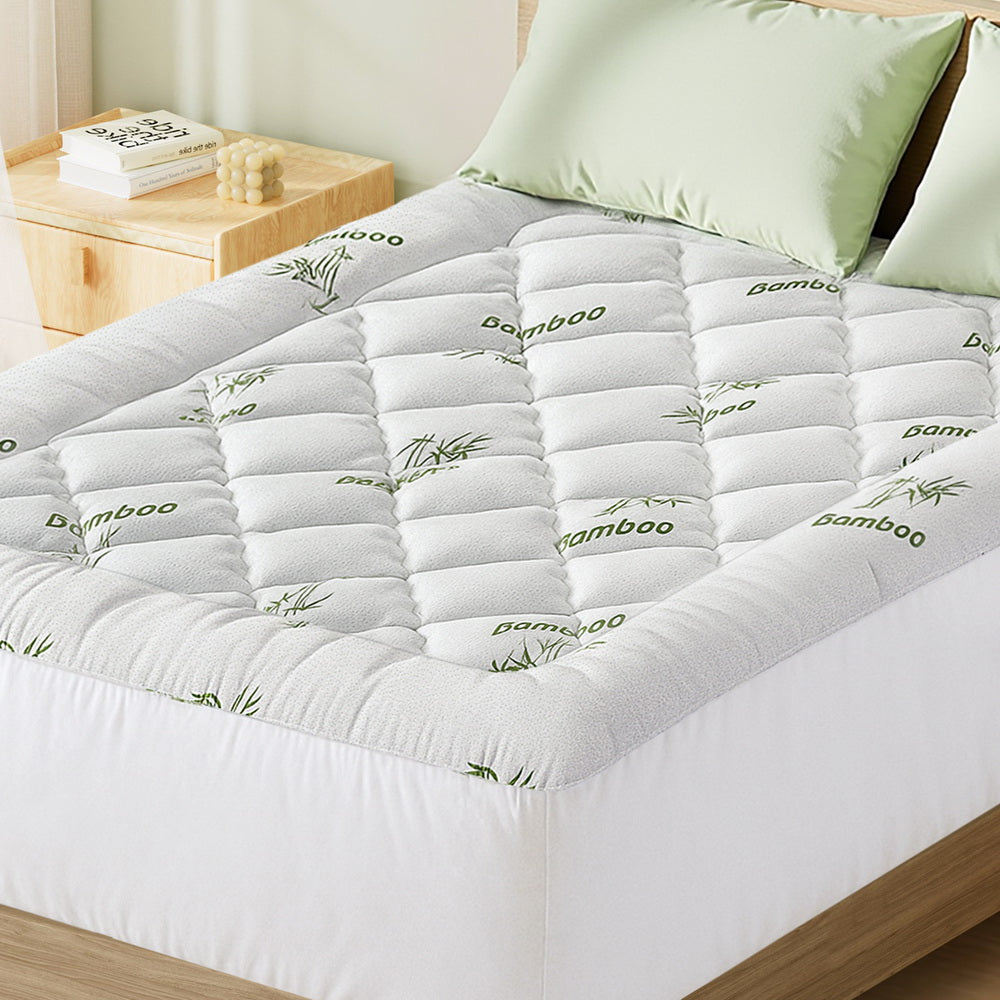 Giselle Double Mattress Topper 5cm Pillowtop Bamboo Green & White