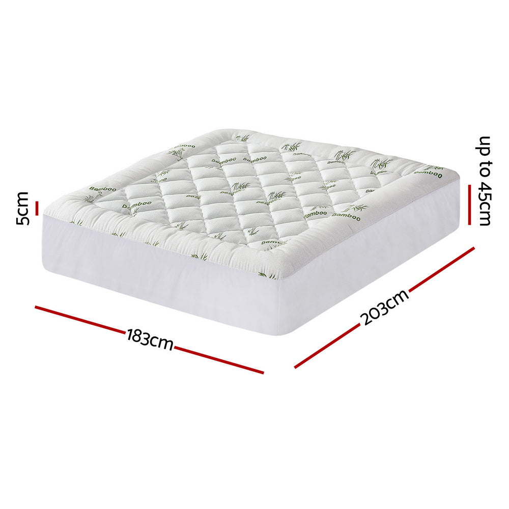Giselle King Mattress Topper 5cm Pillowtop Bamboo Green & White