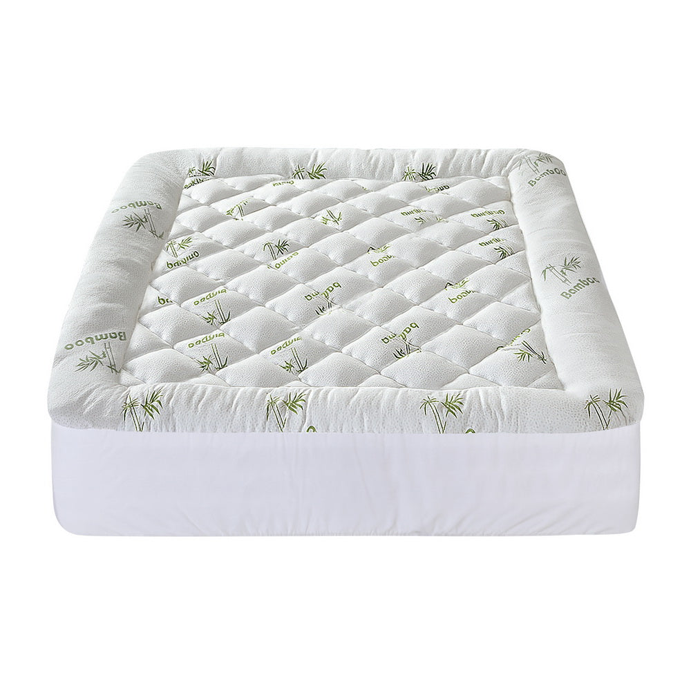 Giselle King Mattress Topper 5cm Pillowtop Bamboo Green & White