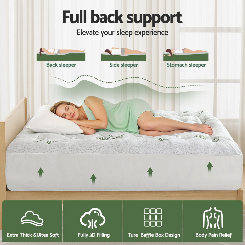 Giselle King Mattress Topper 5cm Pillowtop Bamboo Green & White