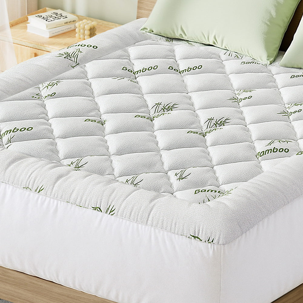 Giselle King Mattress Topper 5cm Pillowtop Bamboo Green & White