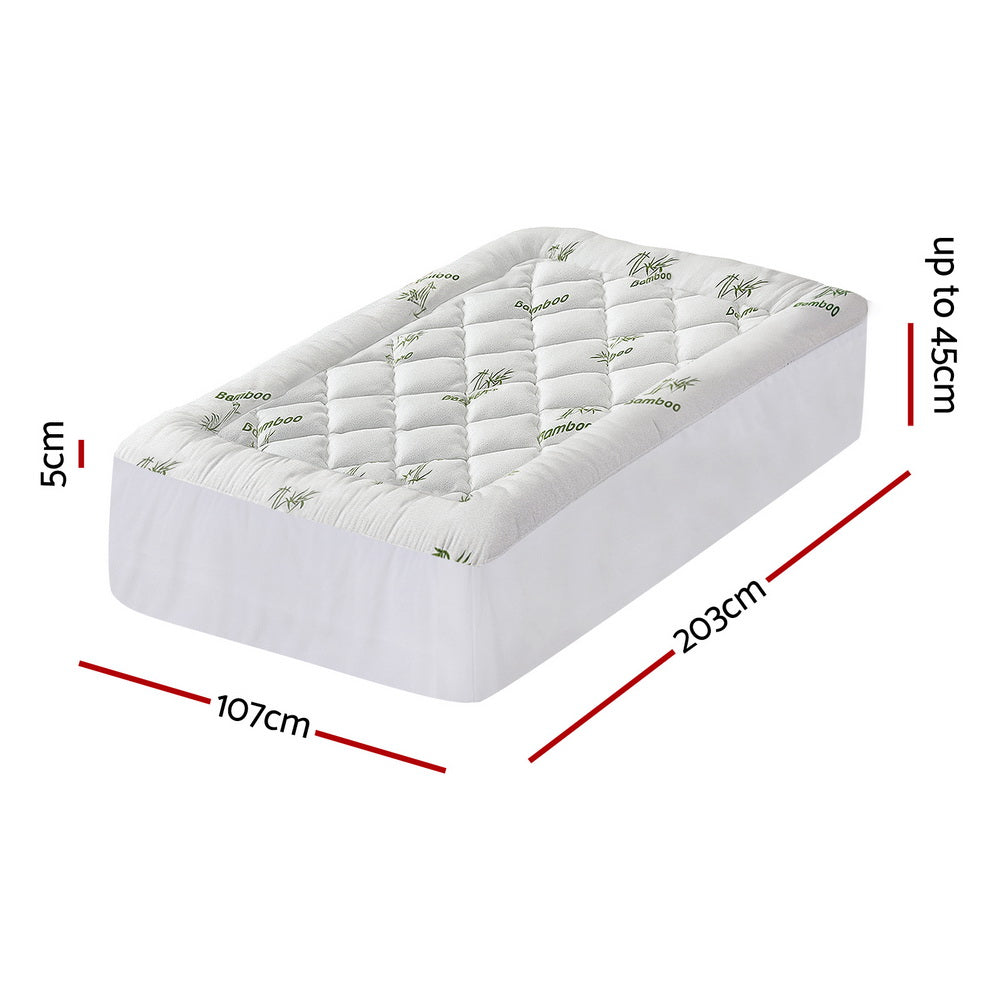 Giselle King Single Mattress Topper 5cm Bamboo Pillowtop Green & White