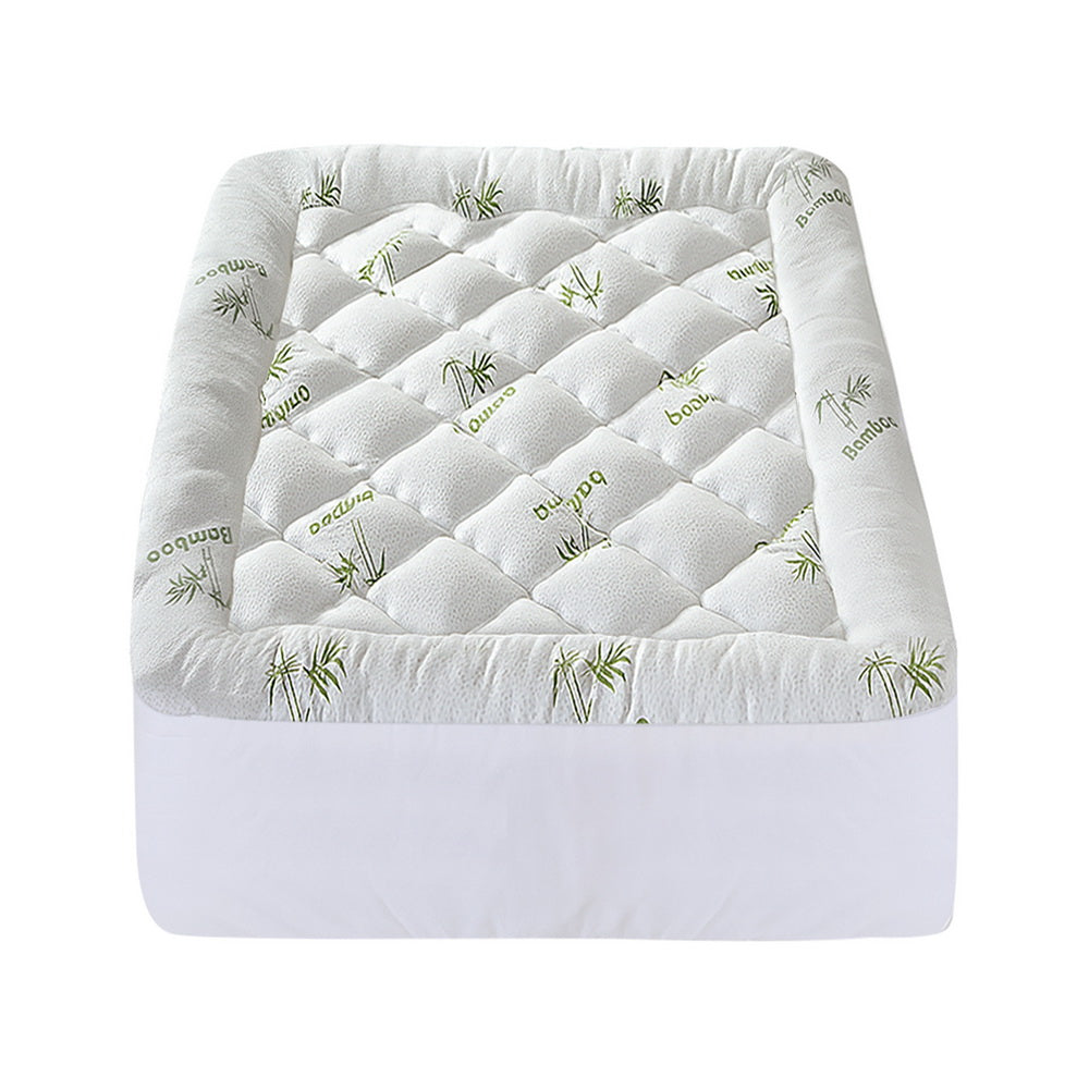 Giselle King Single Mattress Topper 5cm Bamboo Pillowtop Green & White