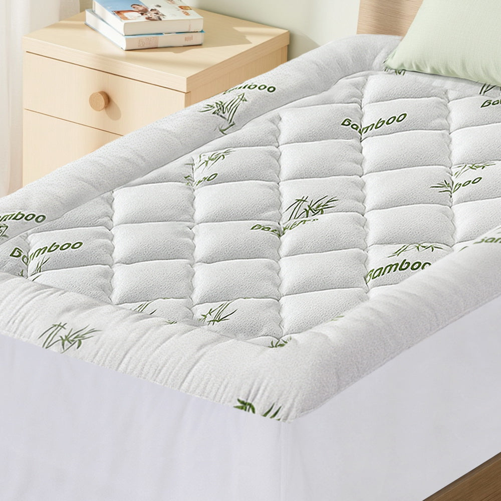 Giselle King Single Mattress Topper 5cm Bamboo Pillowtop Green & White