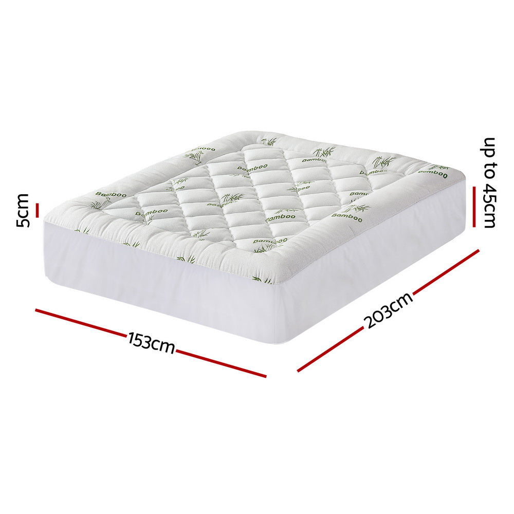 Giselle Queen Mattress Topper 5cm Pillowtop Bamboo Green & White
