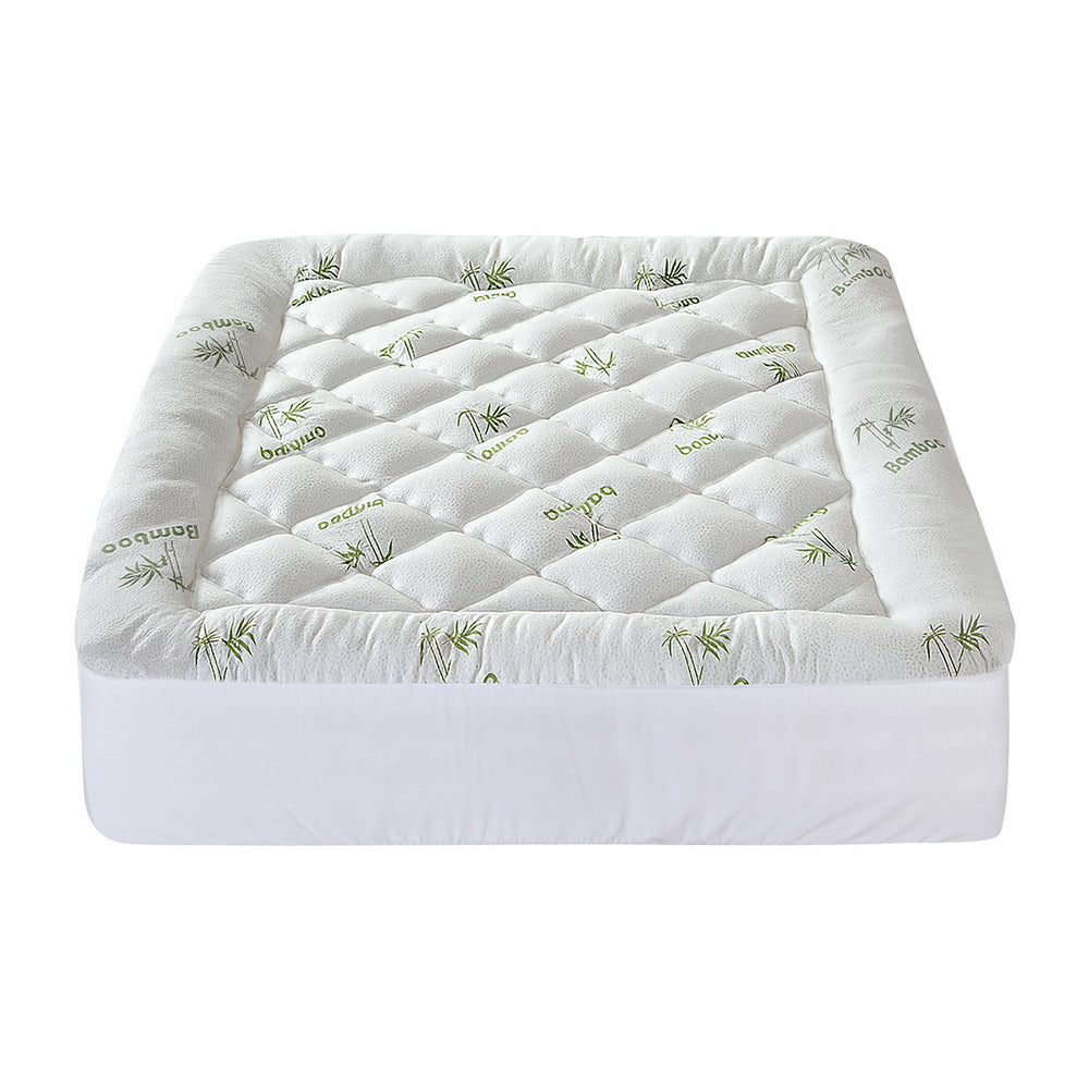 Giselle Queen Mattress Topper 5cm Pillowtop Bamboo Green & White