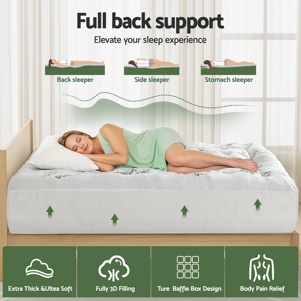 Giselle Queen Mattress Topper 5cm Pillowtop Bamboo Green & White