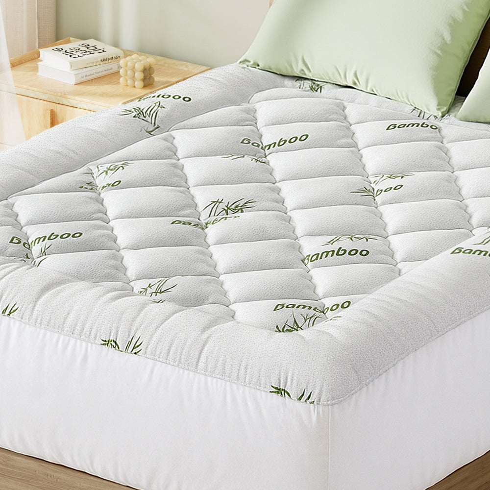 Giselle Queen Mattress Topper 5cm Pillowtop Bamboo Green & White