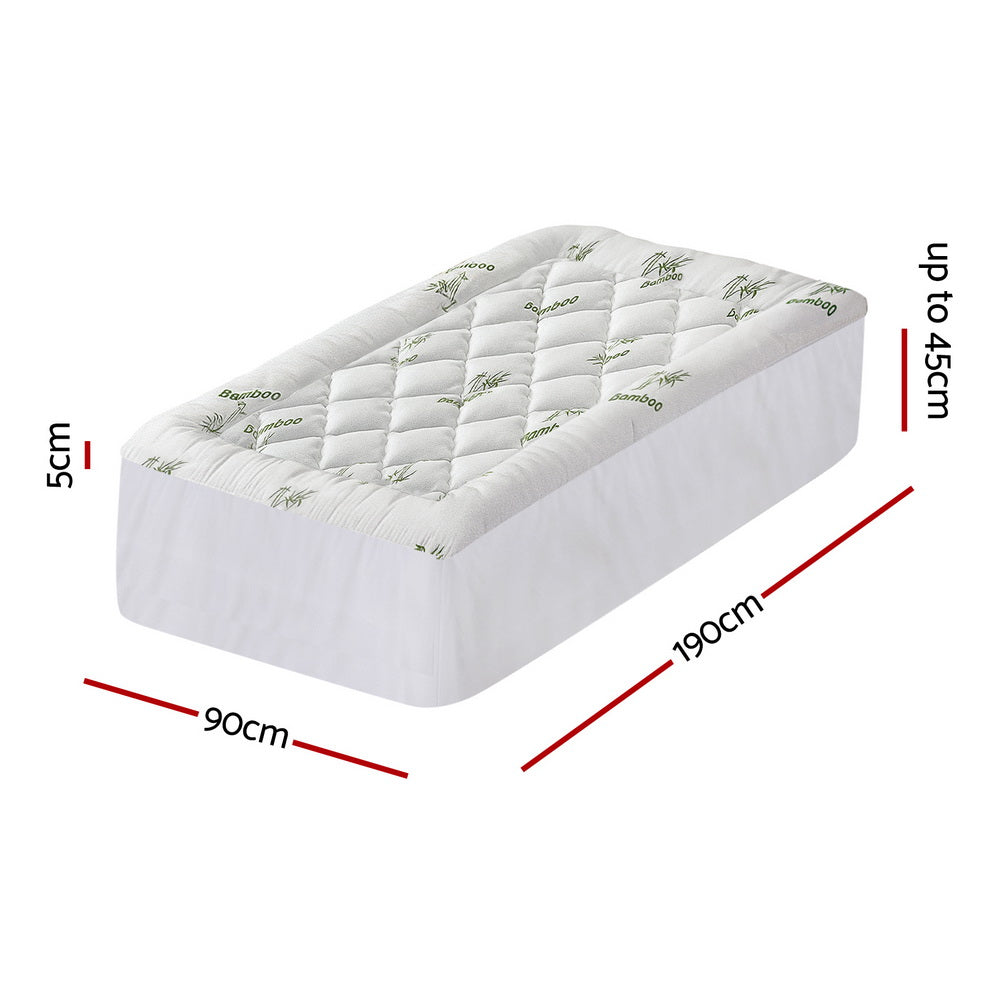 Giselle Single Mattress Topper 5cm Pillowtop Bamboo Green & White