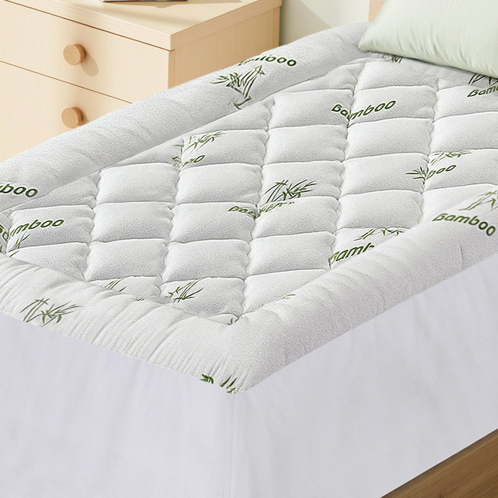 Giselle Single Mattress Topper 5cm Pillowtop Bamboo Green & White