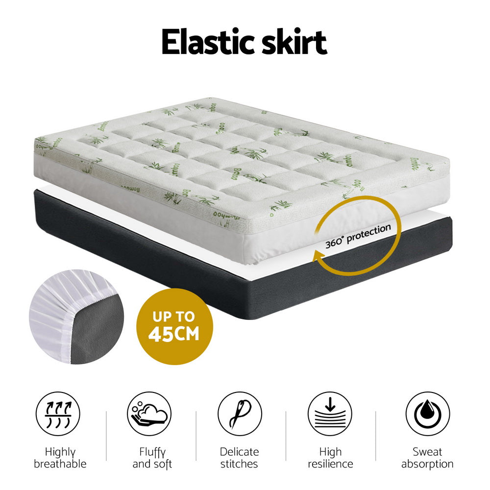Giselle Double Mattress Topper Pillowtop Bamboo 7.5cm White