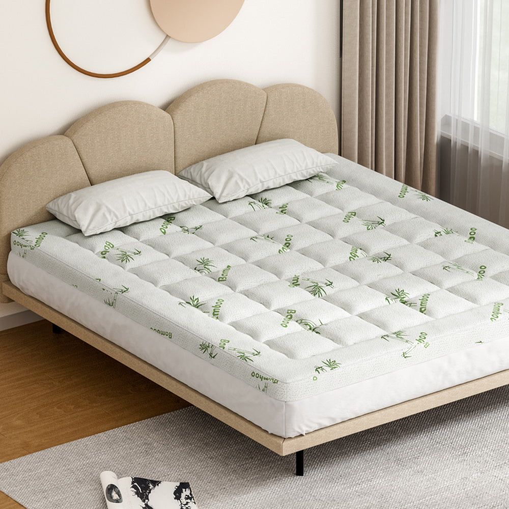 Giselle King Mattress Topper Pillowtop Bamboo 7.5cm White