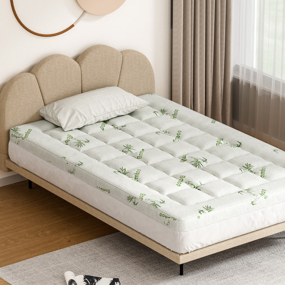 Giselle Bedding King Single Pillowtop Mattress Topper Bamboo 7.5cm White
