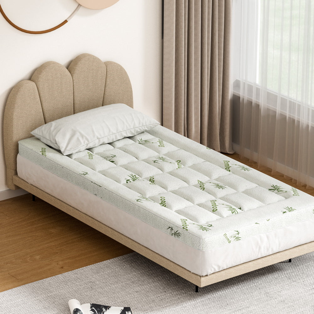 Giselle Single Mattress Topper Pillowtop Bamboo 7.5cm White