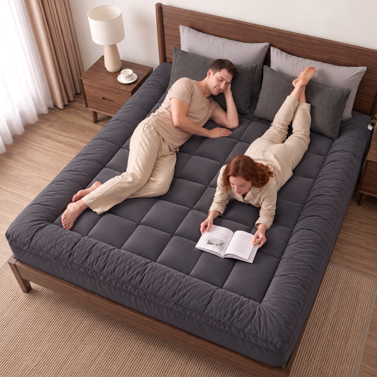 Giselle Bedding Bamboo Charcoal Pillowtop Mattress Topper 1000GSM King