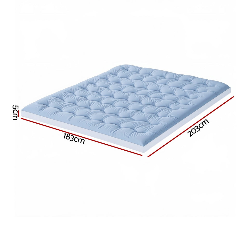 Giselle King Mattress Topper Double-Sided Pillowtop Blue & White