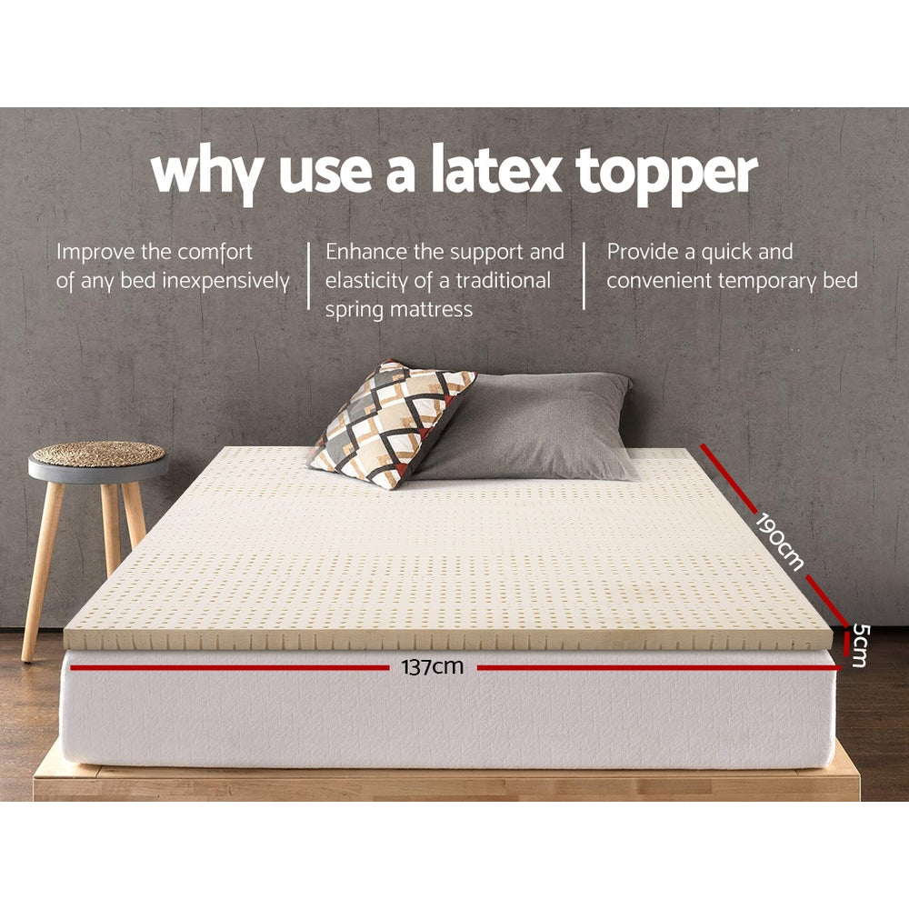 Giselle Double Latex Mattress Topper 5cm Breathable Anti-Bacterial