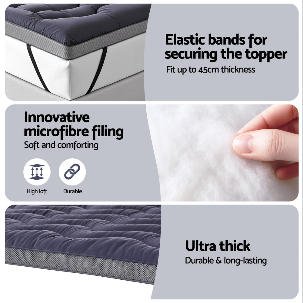 Giselle Double Mattress Topper 5cm Bamboo Charcoal Pillowtop