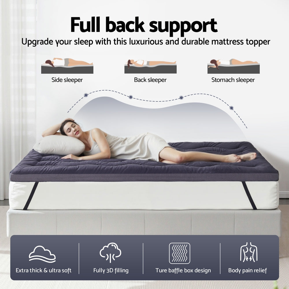 Giselle Single Mattress Topper 5cm Pillowtop Bamboo Charcoal