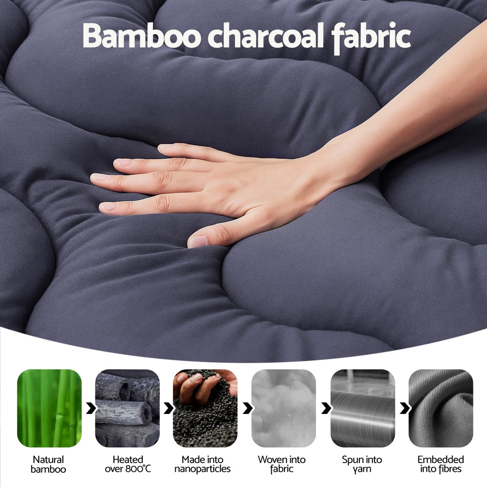 Giselle Single Mattress Topper 5cm Pillowtop Bamboo Charcoal