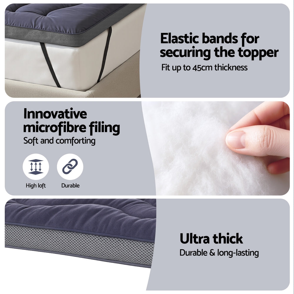 Giselle Single Mattress Topper 5cm Pillowtop Bamboo Charcoal