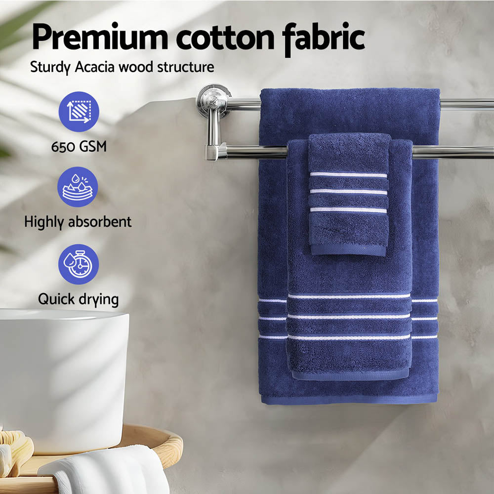 Navy Cotton Bath Towel Set 6-Pack 650GSM