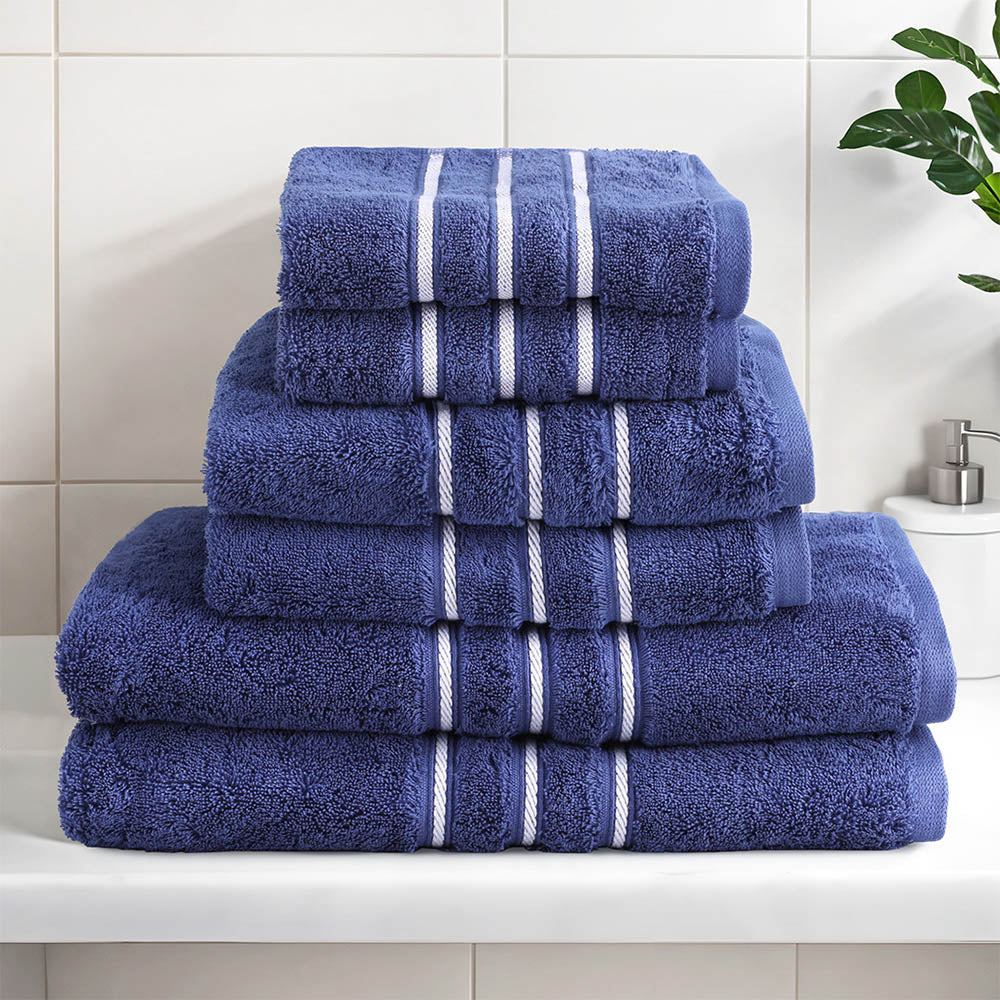 Navy Cotton Bath Towel Set 6-Pack 650GSM
